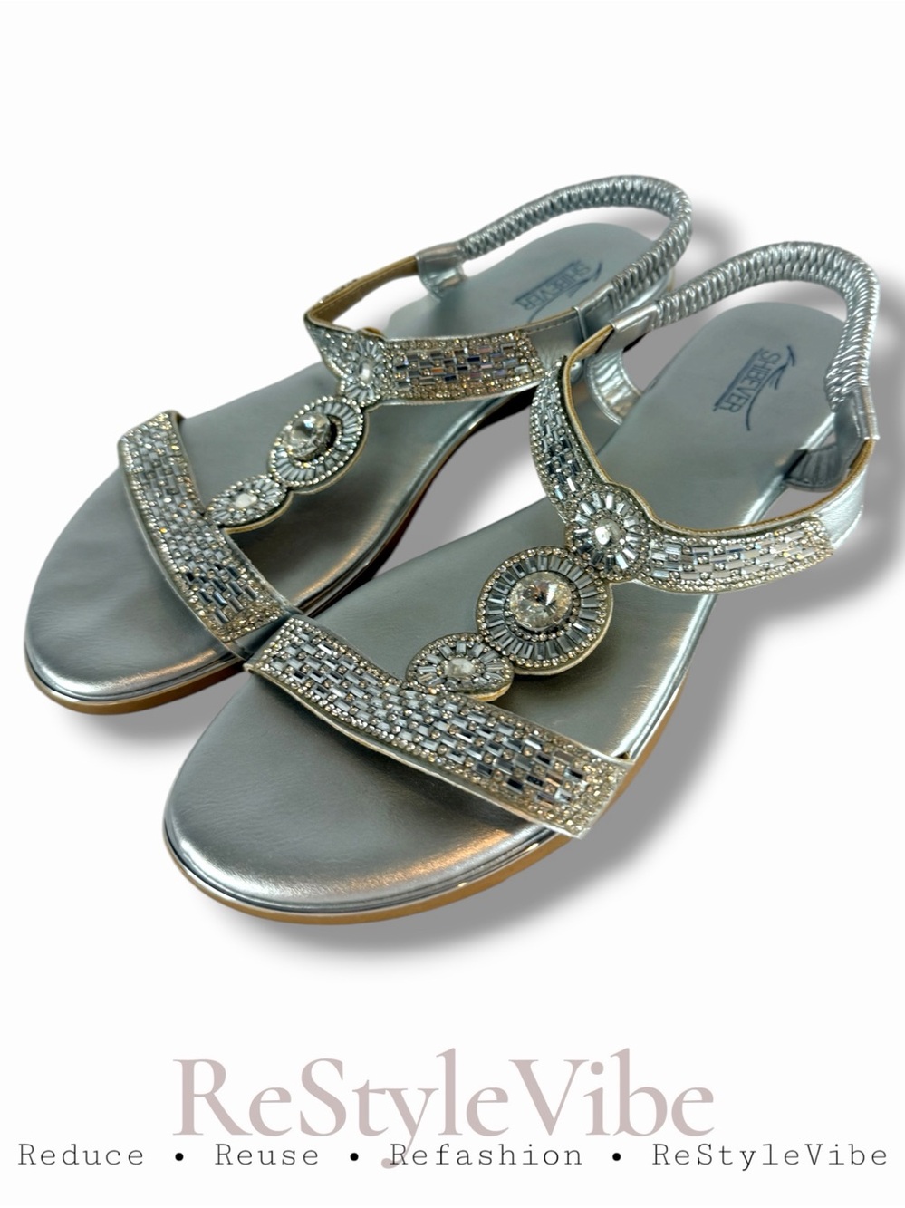 SHIBEVER Women’s Size 41 Sandals Shoes Flats Bling Slip-On Embellished Wedding
